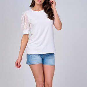 SHORT MESH SLEEVES SOLID BLOUSE white